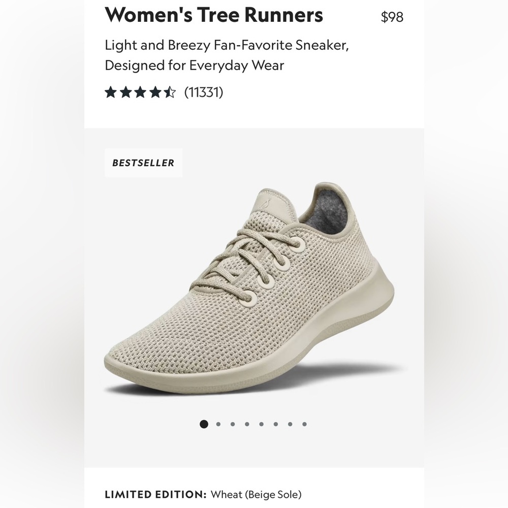 Allbirds Women’s Tree Runners Shoes NEW Limited Edition Wheat (Beige Sole)